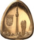 ARCHITEKTUR. 
TÜRME. 
TÜRME. DORTMUND Medaillon eiförmig, einseitig o.J. Fernsehturm zw.Stadtwappen u.Wasserfontäne 97x 87 mm Bronzeguss. .