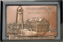 ARCHITEKTUR. 
TÜRME. 
TÜRME. GABLONZ/ Plakette (Klischee), 1905 Schwarzbrunnwarze, Turm u. Gästehaus, Unterzeile Carl Siegel-Perlen u. Metalle. Br- ...
