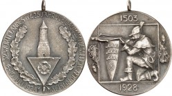 ARCHITEKTUR. 
TÜRME. 
TÜRME. GEISLINGEN, Medaille 1928 a. d. 32. württemb. Landes u. 425. Jubiläumsschiessen. Stadtturm a. Wappen / Schütze mit Armb...