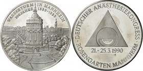 ARCHITEKTUR. 
TÜRME. 
TÜRME. MANNHEIM, Medaille 1990 Wasserturm 100 J.1989./ Dt.Anästhesie-Kongress 1990 Ag 35 mm 18,1g. . 

St9442