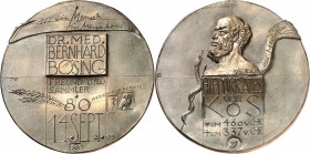 PERSONEN. 
MEDIZINER. 
BÖSING, Dr.Bernhard *1923 Münster + 2016 Würselen. Medaille 2003 (v.P.G. Güttler)a.d.80. Geburtstag. Schriftfelder, Äskulapst...