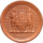 AUSBEUTE. 
DEUTSCHE LÄNDER UND STÄDTE. 
FREIBERG. Medaille 1938 750 Jahre , Wappen zw. 2 Bergknappen, eins. Abschlag auf Leder. Müs.&nbsp; -. . 

...