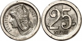 SPEZIALSAMMLUNG NICKEL. 
DEUTSCHE LÄNDER UND STÄDTE. 
DEUTSCHES REICH. Probe 25 Pfennig "Zukunftsmünze" 1907 Ni. Gekrönter Germaniakopf mit geflocht...
