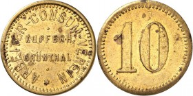 SPEZIALSAMMLUNG NICKEL. 
DEUTSCHE LÄNDER UND STÄDTE. 
AUE im Erzgebirge. Lot Marken Fa. Dr. Geitners Argentanfabrik o.J. Auerhammer b.Aue 1 Me, Arbe...
