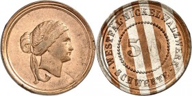 SPEZIALSAMMLUNG NICKEL. 
DEUTSCHE LÄNDER UND STÄDTE. 
SCHWERTE/Westf. WESTFÄL. NICKELWALZWERK SCHWERTE Marke o.J. 50 (Pfg.)Frauenkopf r. Kehrprägung...