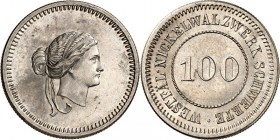 SPEZIALSAMMLUNG NICKEL. 
DEUTSCHE LÄNDER UND STÄDTE. 
SCHWERTE/Westf. WESTFÄL. NICKELWALZWERK SCHWERTE. Marke o.J. 100 (Pfg.) Frauenkopf r. Kehrpräg...