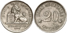 SPEZIALSAMMLUNG NICKEL. 
EUROPÄISCHE LÄNDER. 
BELGIEN. Essai 20 Centimes(2), 10 Centimes 1859 Cu-Ni 1x 20C. mit Punze25 9 K.M. Pn.51 var,53 (3). .
