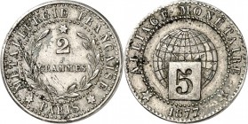 SPEZIALSAMMLUNG NICKEL. 
EUROPÄISCHE LÄNDER. 
FRANKREICH. Probe 5 Centimes 1877 Alliage Monetaire/ Metallurgie Francaise Paris 2 Grammes, 2,81g Glob...