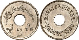 SPEZIALSAMMLUNG NICKEL. 
EUROPÄISCHE LÄNDER. 
FRANKREICH. Proben 2 Centimes 1890 Projekt Nickel T M Lorbeerzweig u. Hahn , Reinnickel Par V.G. 4124....