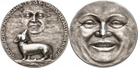 SPEZIALSAMMLUNG NICKEL. 
EUROPÄISCHE LÄNDER. 
ÖSTERREICH. Berndorf, Fa. Arthur Krupp, Neujahrsmedaille 1936 (v.J.Prinz) Hund bellt den Mond an Glück...