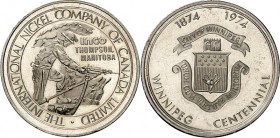 SPEZIALSAMMLUNG NICKEL. 
ÜBERSEE. 
KANADA. INCO (Int. Nickel Company of Canada) Medaille 1964 Zirkelmotiv w.v. / Winnipeg - Verwaltungsbau, 1974 Ber...