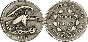SPEZIALSAMMLUNG NICKEL. 
ÜBERSEE. 
USA. Feuchtwanger 1 Cent 1837 Schlangenadler n.r./Wert n.A. Cu 53,5g,Zn 30,6g Ni 14,0g. . 

ss