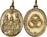 RELIGION UND ETHIK. 
WALLFAHRT. 
GÖSSWEINSTEIN/ Fr. Medaille 1966 (v.J. Bernhart) Gnadenbild: Dreifaltigkeit mit Krönung Marias./3 verschlungene Rin...