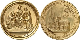 RELIGION UND ETHIK. 
WALLFAHRT. 
KÖLN. Medaille 1948 (v.Kissing) a.d. 700 Jahrfeier der Grundsteinlegung des Domes Br-vergoldet 40mm, dazu Medaille ...