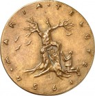 RELIGION UND ETHIK. 
WALLFAHRT. 
TELGTE in Westfalen. Medaille 1954 (v.A. Blum-Paulmichl) a.d.Fußwallfahrt Ahlen- Telgte. Pilger kniet vor hohlem Ba...