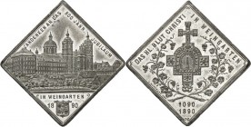 RELIGION UND ETHIK. 
WALLFAHRT. 
WEINGARTEN - Wttbg. Medaille 1890 (v. I. Burghart) Andenken a.d. 800jährige Jubiläum. Ansicht d. Basilika mit Klost...