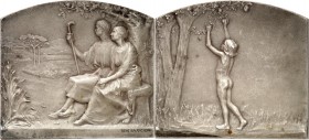 MEDAILLEURE des XIX. u. XX. Jh.. 
FRANKREICH. 
BAUDICHON, René *1878 Tours +1963 Levallois Perret. Plakette 1902 Silberhochzeit. Paar auf Bank unter...