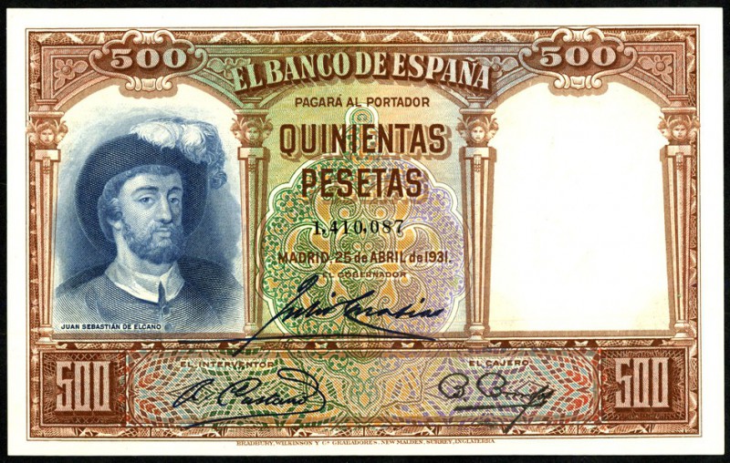 SPANIEN. 
500 Pesetas 25.4.1931. Pi. 84. . 

I/I-