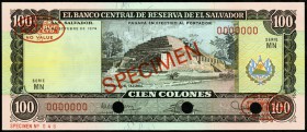 EL SALVADOR. 
100 Colones 15.10.1974 SPECIMEN. Pi. 122s. . 

I