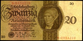 Reichsbank von 1924/1945. 
20 Reichsmark 11.10.1924 Unterdruck W Serie N. Ros.&nbsp; 169, Grab. DEU 174. . 

III-IV