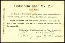 RHEINLAND. 
Bergisch Gladbach, Rheinische Wollspinnerei. 2,5 Mark o.D (1914). (2). v.E. 144.1-2a., Die. 20.1a, 2a. . 

II,III