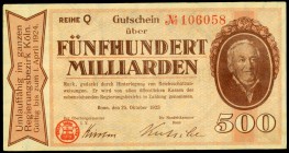 RHEINLAND. 
Bonn, Stadt u. Landkreis. 100 Mrd.Mark 15.10.1923 -1.4.1924 .Wz .Furchen und Schleifenkreuz.(2). Ke.&nbsp; 527.g.h, v.E 166.15. . 

II