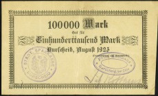 RHEINLAND. 
Burscheid, Städtische Sparkasse. 100 T. Mark August 1923 Kotthaus. v.E .-, Ke. 696.-. . 

III