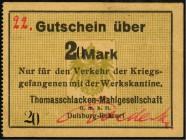 RHEINLAND. 
Duisburg-Ruhrort, Thomasschlacken-Mahlgesellschaft G.m.b.H.. 20 Mark o.D. gefertigt aus 2 Mark .Nur für den Verkehr der Kriegsgefangenen ...