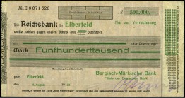 RHEINLAND. 
Elberfeld, Bergisch Märkische Bank. 500 T. Mark 4.8.1923 Scheck a.d. Reichsbank Elberfeld. Ke.&nbsp; 1297.e., v.E 460.8. . 

III-
