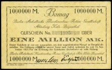 RHEINLAND. 
Köln-Bayenthal, BAMAG. 1 Mio. Mark. o.D. - 15.9.1923. v.E.&nbsp; 835.1, Ke.&nbsp; 2714a. . 

III
