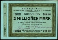 RHEINLAND. 
Köln-Kalk, Rhein,.Berg.Konsum-Genossenschaft. 2 Mio. Mark 25.8.1923. v.E. 857.4, K. 2731.b. . 

II