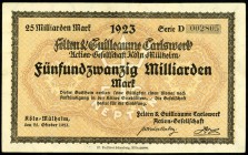 RHEINLAND. 
Köln-Mülheim, Felten & Guilleaume Carlswerk-AG. 25 Mrd. Mark 25.10.1923. Ke. 2735.m., v.E. 864.32 b. . 

III