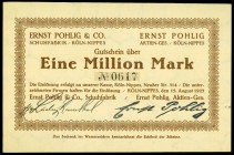 RHEINLAND. 
Köln-Nippes, Schuhfabrik Ernst Pohlig & Co./AG. 1 Mio. Mark 15.8.1923. v.E.&nbsp; 880.1a., Ke.&nbsp; 2749.a. . 

I-