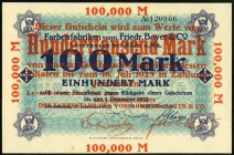 RHEINLAND. 
Leverkusen, Farbenfabriken, vorm. F.Bayer & Co.. 100 T. Mark 16.7.1923 Überdruck gerade, 100 T. Mark 28.7.1923 Überdruck schräg, 500 T. M...
