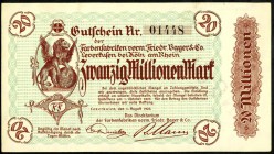 RHEINLAND. 
Leverkusen, Farbenfabriken, vorm. F.Bayer & Co.. 100 T.,500 T.Mark. 1, 5, 10, 20 Mio.Mark 1.8.1923-1.10.1923, 200 Mio.Mark 20.9.1923.(6)....