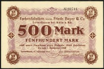 RHEINLAND. 
Leverkusen, Farbenfabriken, vorm. F.Bayer & Co.. 50, 100, 500 Mark 15.9.1922 -1.12.1922. v.E. 934.32-34., Mü. 2710.1,2,3. (3). 

I