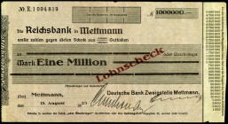 RHEINLAND. 
Mettmann, Deutsche Bank . 1 Mio.Mark 15.8.1923 Lohnscheck. v.E. ,-, Ke. 3533.-. . 

III