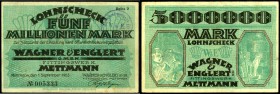 RHEINLAND. 
Mettmann, Wagner & Englert Fittingswerk-AG. 5 Mio. Mark 1.9.1923 Giesser, Reihe 4. Ke.&nbsp; 3534, v.E.&nbsp; 962.2. . 

III