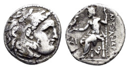 KINGS OF MACEDON. Alexander III 'the Great' (336-323 BC). Drachm. Lampsakos.

Obv : Head of Herakles right, wearing lion skin.

Rev : AΛΕΞΑΝΔΡΟΥ.
Zeus...