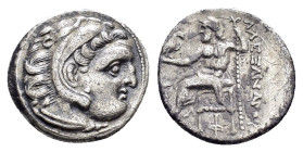 KINGS OF MACEDON. Alexander III 'the Great' (336-323 BC). Drachm. Kolophon. 

Obv : Head of Herakles right, wearing lion skin.

Rev : AΛΕΞΑΝΔΡΟΥ.
Zeus...