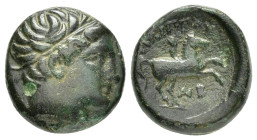 KINGS of MACEDON.Philip III.(323-317 BC).Ae.

Obv : Diademed head of Apollo to right.

Rev : ΦΙΛΙΠΠΟY.
Horseman riding to right.

Condition : Good ver...
