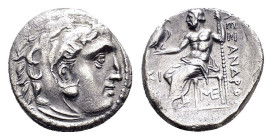 KINGS OF MACEDON. Alexander III 'the Great' (336-323 BC). Drachm. Lampsakos.

Obv : Head of Herakles right, wearing lion skin.

Rev : AΛΕΞΑΝΔΡΟΥ.
Zeus...