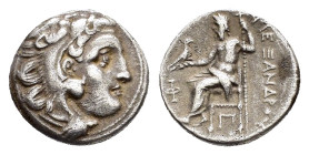 KINGS OF MACEDON. Alexander III 'the Great' (336-323 BC). Drachm. Kolophon.

Obv : Head of Herakles right, wearing lion skin.

Rev : AΛΕΞΑΝΔΡΟΥ.
Zeus ...