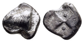PAPHLAGONIA. Sinope.(Circa 490-425 BC).Drachm.

Obv : Head of sea-eagle left, with 'talon'; below, dolphin left.

Rev : Quadripartite incuse square wi...