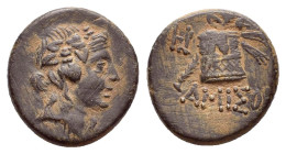 PONTOS. Amisos.Time of Mithradates VI Eupator.(Circa 105-90 or 90-85 BC). Ae.

Obv: Head of Dionysos right, wearing ivy wreath.

Rev: AMIΣOY.
Thyrsos ...