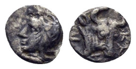 MYSIA. Kyzikos.(Circa 410-400 BC).Hemiobol.

Obv : Head of Attis left, wearing Phrygian cap.

Rev : KYZI.
Head of bull facing slightly right.
Klein 26...