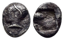 IONIA.Kolophon.(Late 6th cCentury BC).Obol.

Obv : Head of Apollo left.

Rev : Quadripartite incuse square.
SNG Kayhan 343.

Condition : Good very fin...