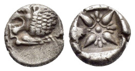 IONIA. Miletos.(Late 6th-early 5th centuries BC).Obol.

Obv : Head of lion left.

Rev : Stellate pattern within incuse square.
SNG Kayhan I 476-482.

...