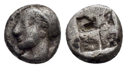 IONIA.Kolophon.(Late 6th cCentury BC).Obol.

Obv : Head of Apollo left.

Rev : Quadripartite incuse square.
SNG Kayhan 343.

Condition : Good very fin...