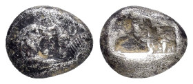 KINGS of LYDIA.Time of Kroisos.(Circa 561-546 BC). AR HalfStater.

Obv : Confronted foreparts of a roaring lion and a bull.

Rev : Double incuse punch...